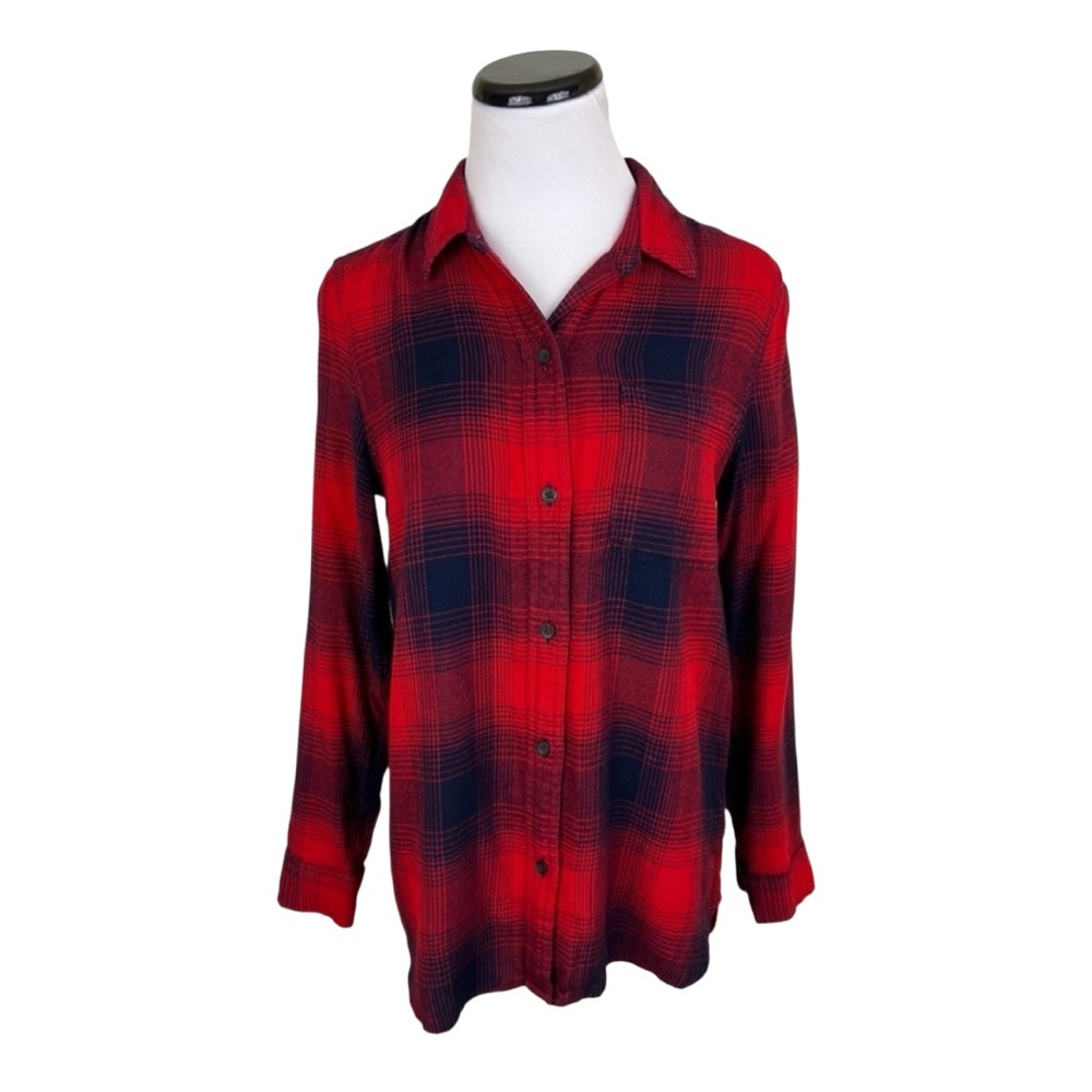 Madewell Classic Ex Boyfriend Plaid Button Down Shirt Red Navy Blue Size Small
